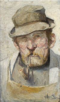 Portrait of an old man smoking a pipe - Christjern Schobius