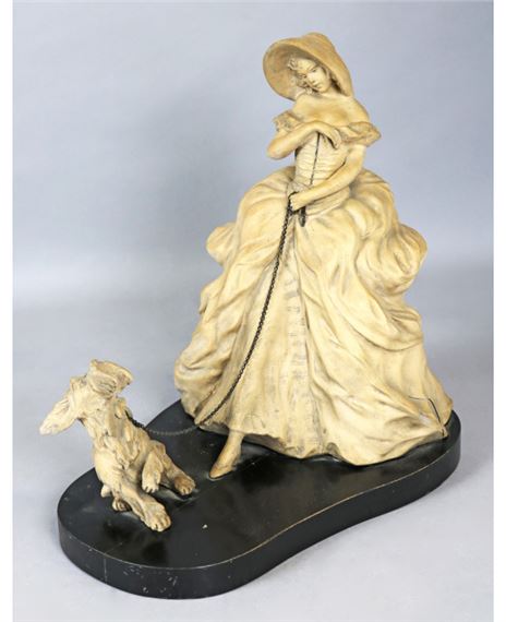 Statua Decorativa Cane Seduto In Poliresina Verniciata - Design Moderno Laccato Giallo/Rosso - 27x27x28 Cm - Prodotto Francese Dipinto A Mano - 4