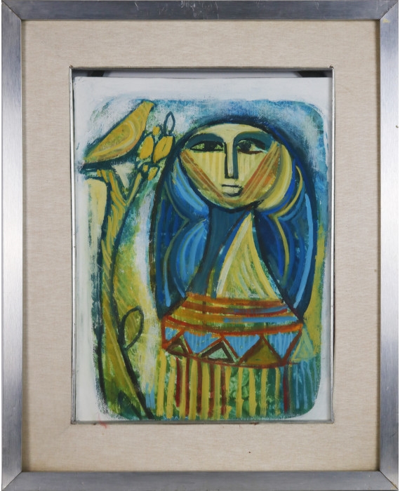 Artwork by Ali Al Jabiri, Ritratto femminile con volatile, Made of Olio su tela