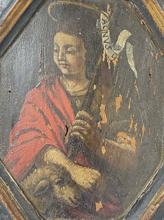 Artwork by Patron Saint, OIL / PANEL EARLY SANTOS PORTRAIT OF ST. AGNES, Made of PANEL