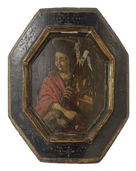 OIL / PANEL EARLY SANTOS PORTRAIT OF ST. AGNES - Patron Saint
