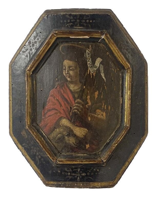 Artwork by Patron Saint, OIL / PANEL EARLY SANTOS PORTRAIT OF ST. AGNES, Made of PANEL