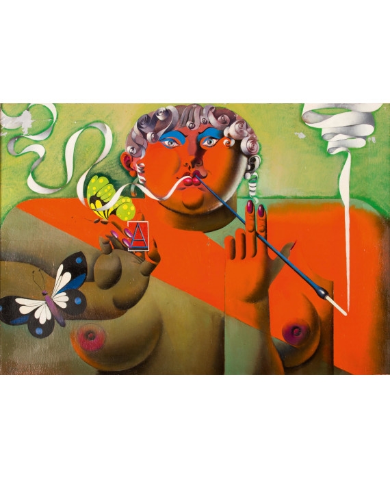 Artwork by Damiano Damiani, Fumata e farfalla, ’96, Made of Olio su tela