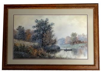 WATERCOLOR "FISHING" SGND M. LOWELL - M. Lowell