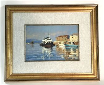 ETTORE FRANA, 1985 "PORTS DI LAVONA" OIL ON BOARD - Ettore Frana