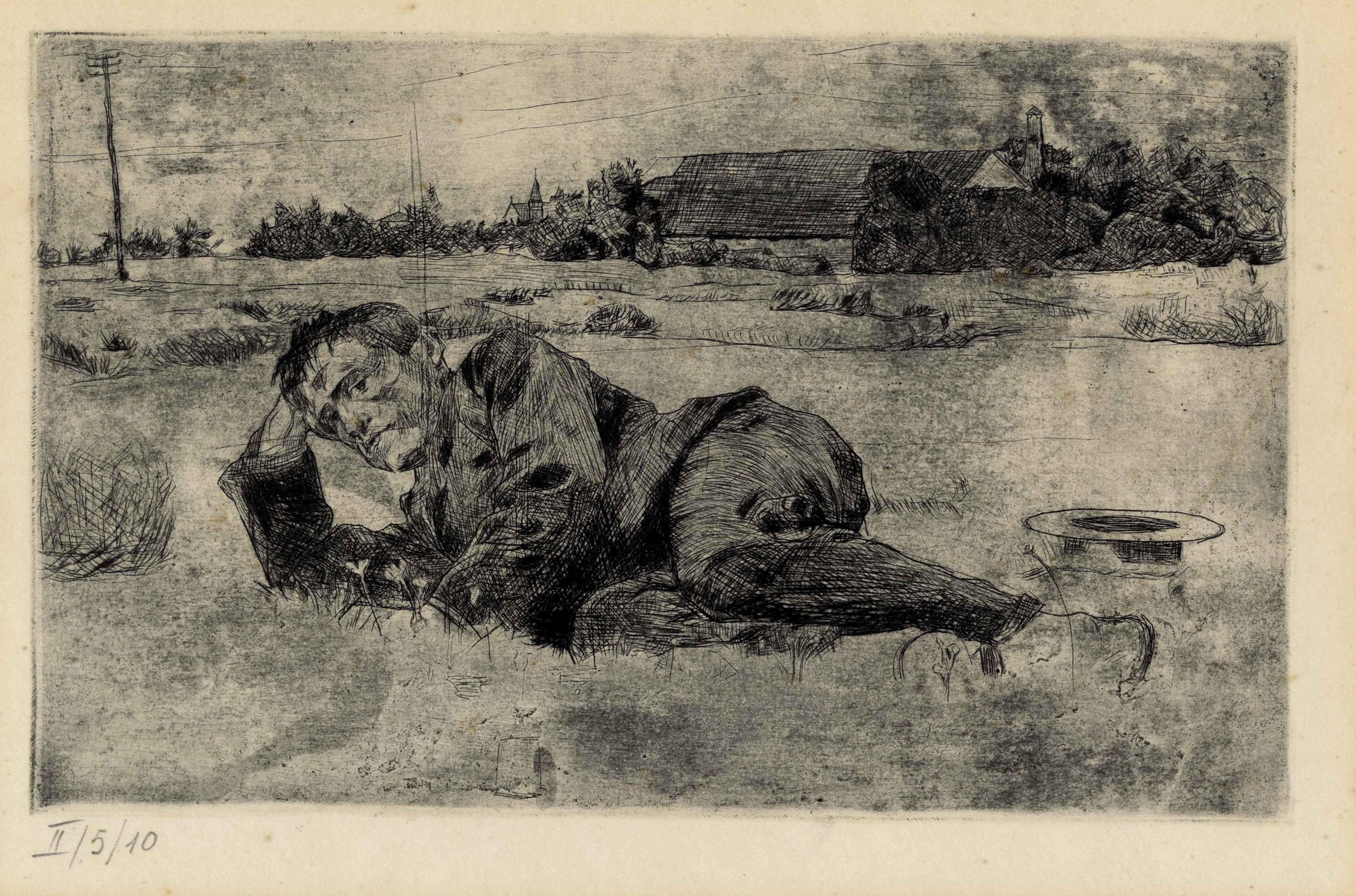 Artwork by Umberto Boccioni, Figura distesa (Mario Sironi, Made of drypoint