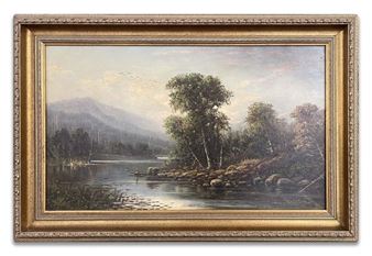 OIL / CANVAS "FISHING ON THE CREEK" WARREN STUART - Warren Stuart