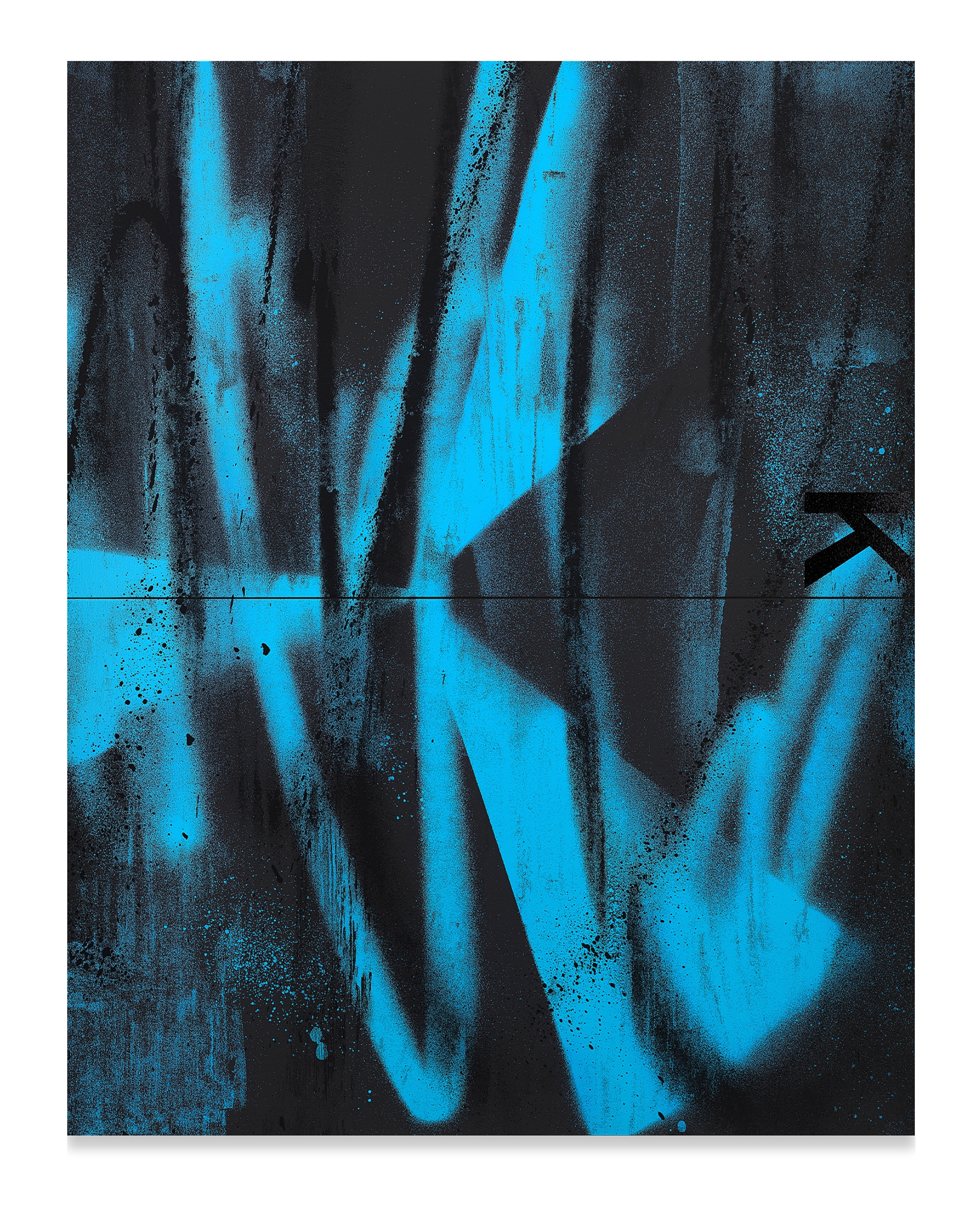 Artwork by Adam Pendleton, Black Dada (K), Made of silkscreen ink and black gesso on canvas, on two joined panels