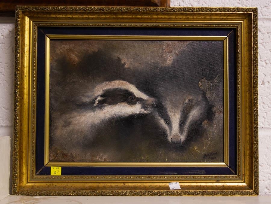 Artwork by Barry Evans, BARRY EVANS 1988 OIL ON BOARD "BADGERS, Made of OIL ON BOARD