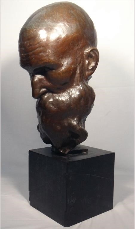 Artwork by August Boehm, BRONZE CAST BUST OF A SCHOLAR 20" TALL, Made of BRONZE
