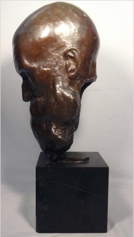 Artwork by August Boehm, BRONZE CAST BUST OF A SCHOLAR 20" TALL, Made of BRONZE