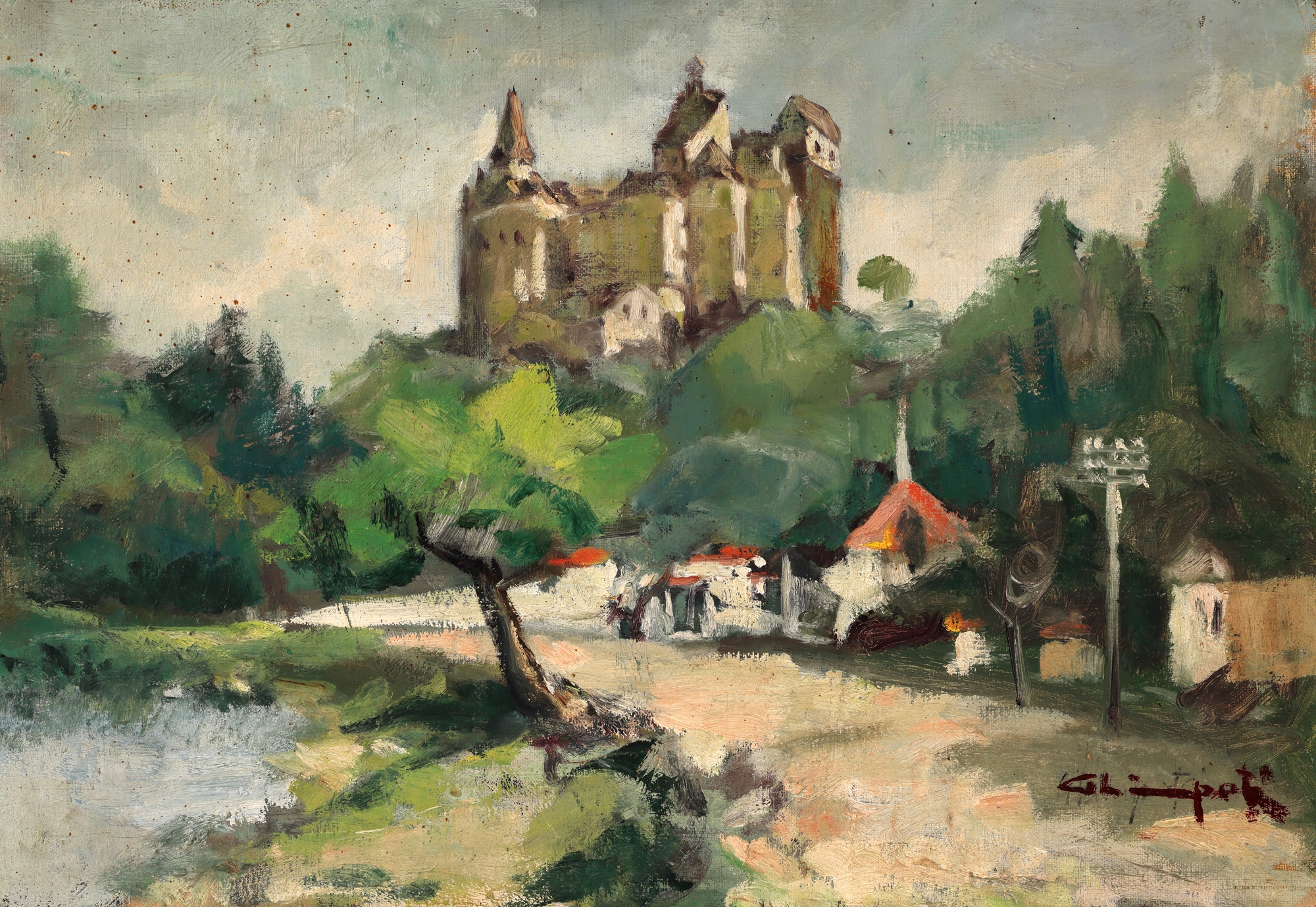 Artwork by Stelian Popescu Ghimpati, Bran Castle, Made of oil on canvas glued to cardboard