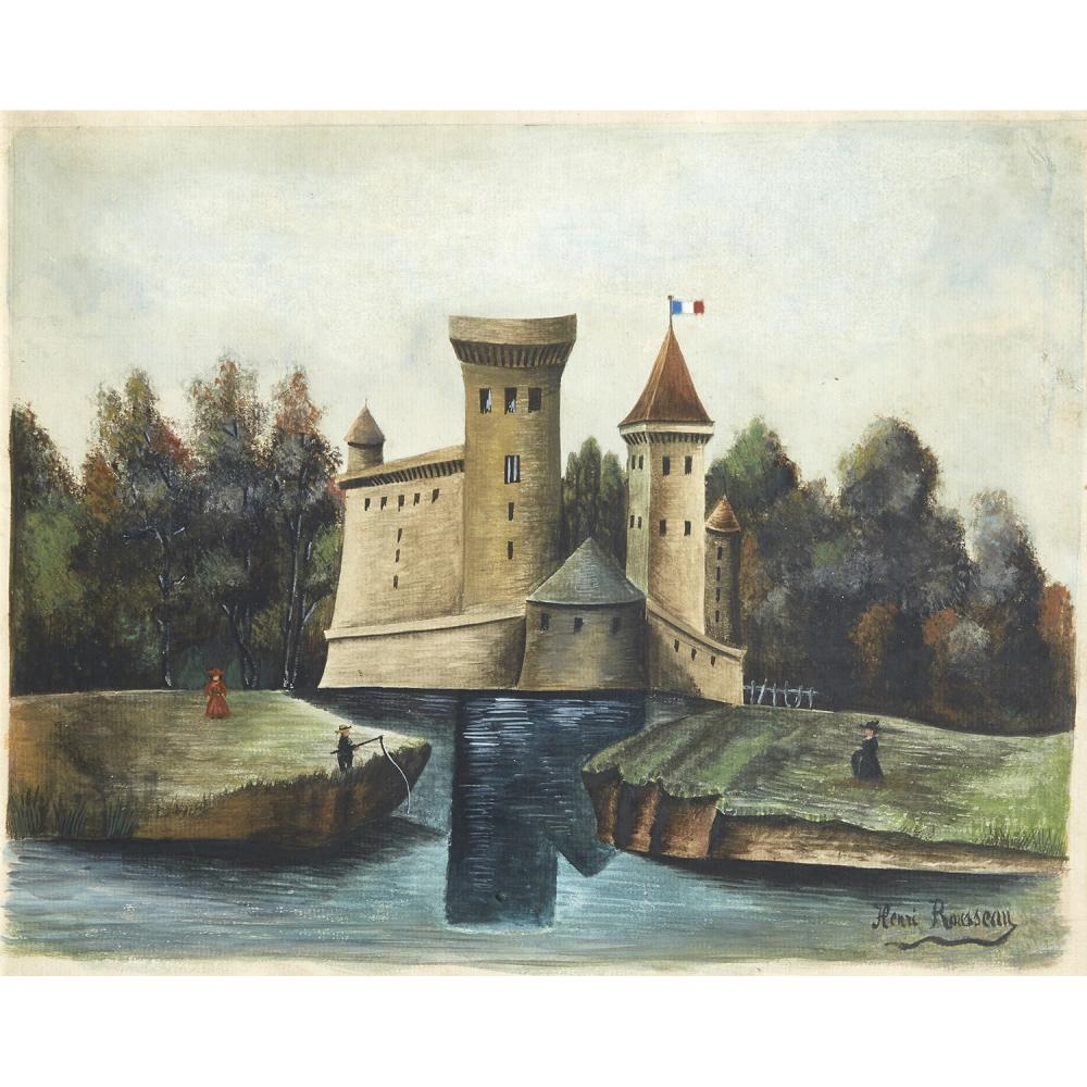 Artwork by Henri Rousseau, PAYSAGE AVEC CHÂTEAU, Made of Gouache and watercolor on paper