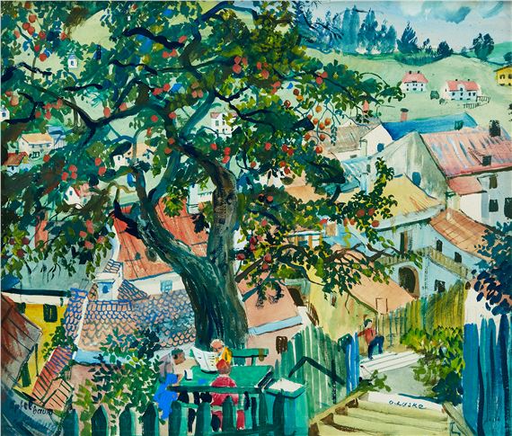 ”Apfelbaum bei Salzburg”. Signed O by Oskar Laske