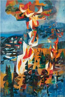 ”Märgutuled” - ”Vårdkasar” (Signal fires). Signed O - Olev Mikiver