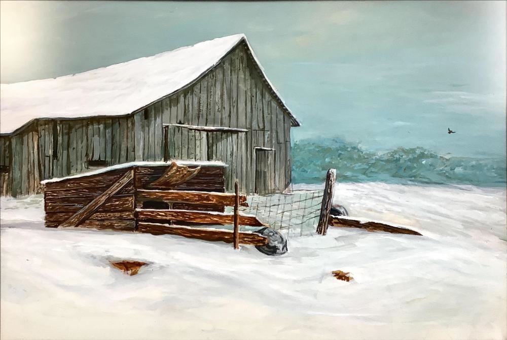Robert Learned Hand | Original Signed Painting of Barn in the Snow ...