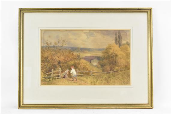 John Henry Mole (1814-1886) A watercolour depicting two children in a country landscape scene by John Henry Mole, dated 1875