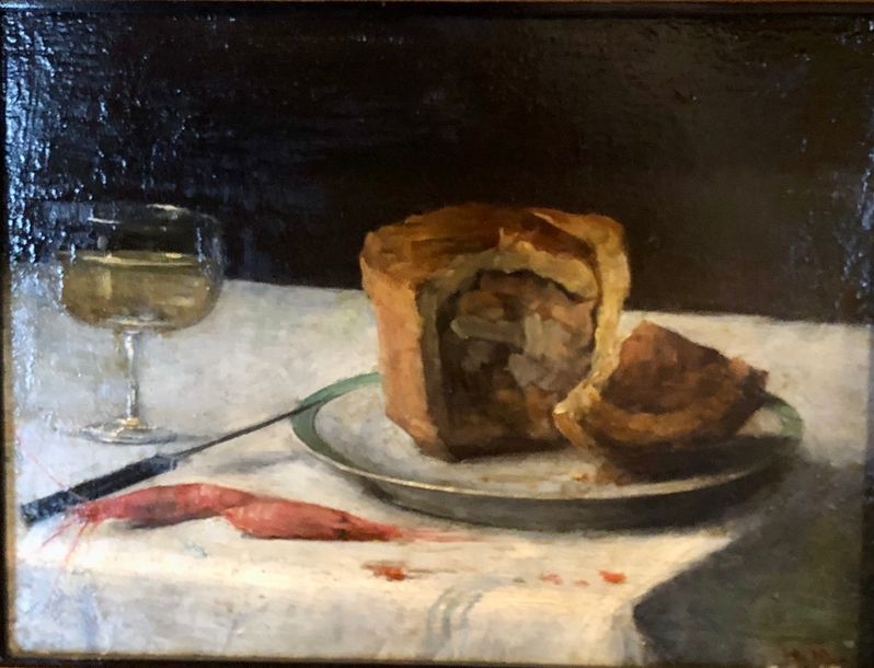 Artwork by Edouard Hippolyte Margottet, Still life on a white tablecloth  monogrammed lower right, Made of Oil on panel