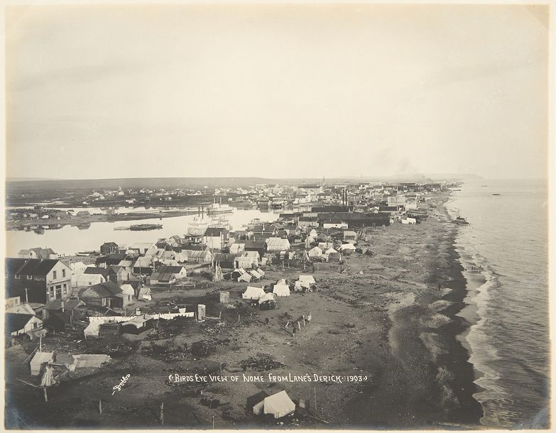 Artwork by Beverly Dobbs, General view of the city of Nome, Made of vintage silver prints