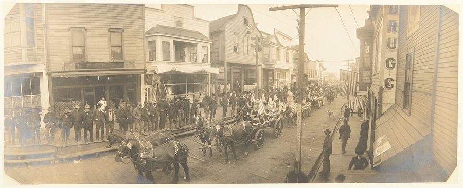 Artwork by Beverly Dobbs, General view of the city of Nome, Made of vintage silver prints