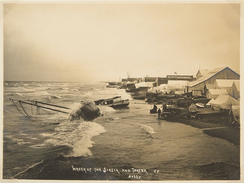 Artwork by Beverly Dobbs, Two accidents: two shipwrecks Sinking of the paddle-steamer Sadi; and of the sailing ships Siesta and Teaser Nome, Made of silver prints
