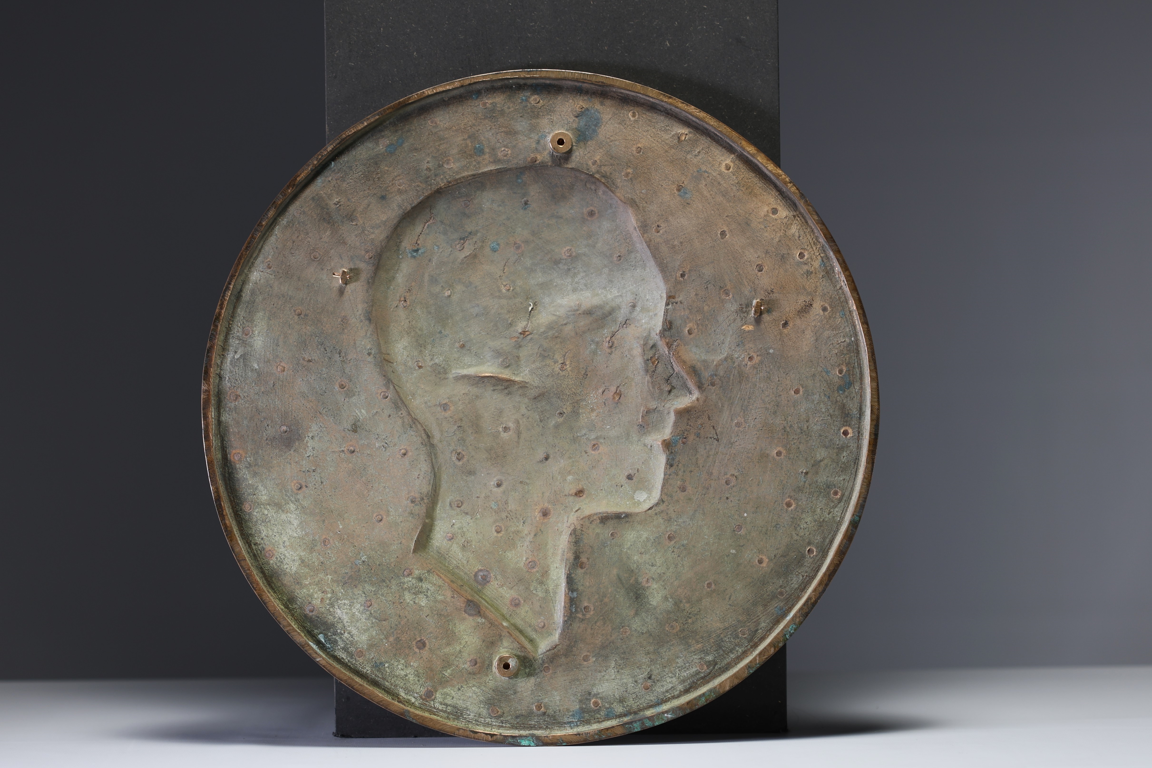 Artwork by Henri Lannoye, Henri (Hendrik) LANNOYE (1946-2006) ‘Profile of Grand Duchess Charlotte’ Bronze plaque, Made of bronze plaque