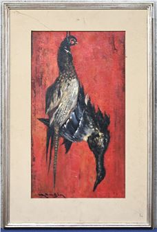 Jachtstilleven”. Olieverf op paneel. Gesigneerd Mangin Charles - Charles Mangin