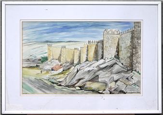 Landschap te Avila.” Aquarel op papier. Gesigneerd. Gedateerd 1963 - Emiel van Dromme