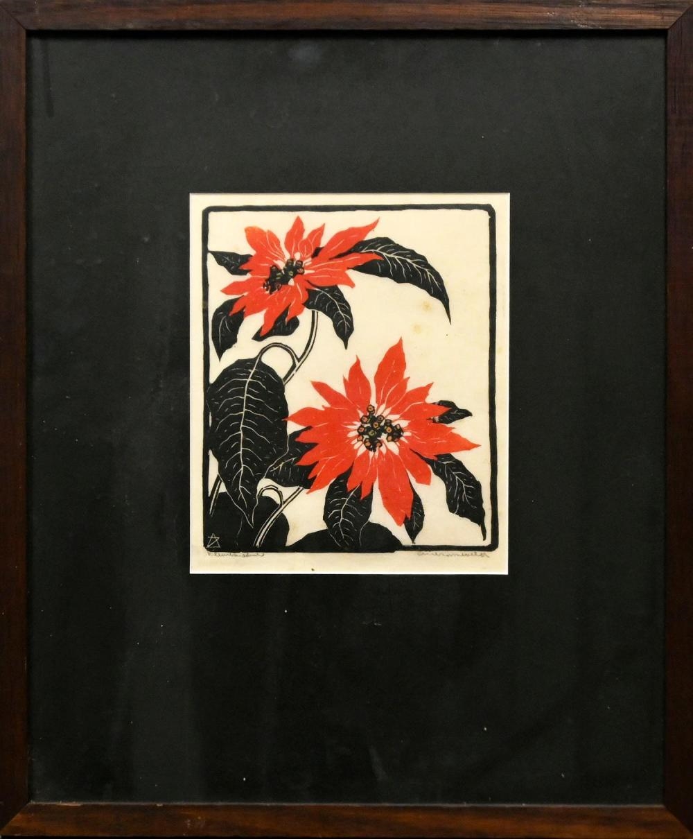 Artwork by Arie Zonneveld, (STILL LIFE OF POINSETTIAS), Made of WOODBLOCK