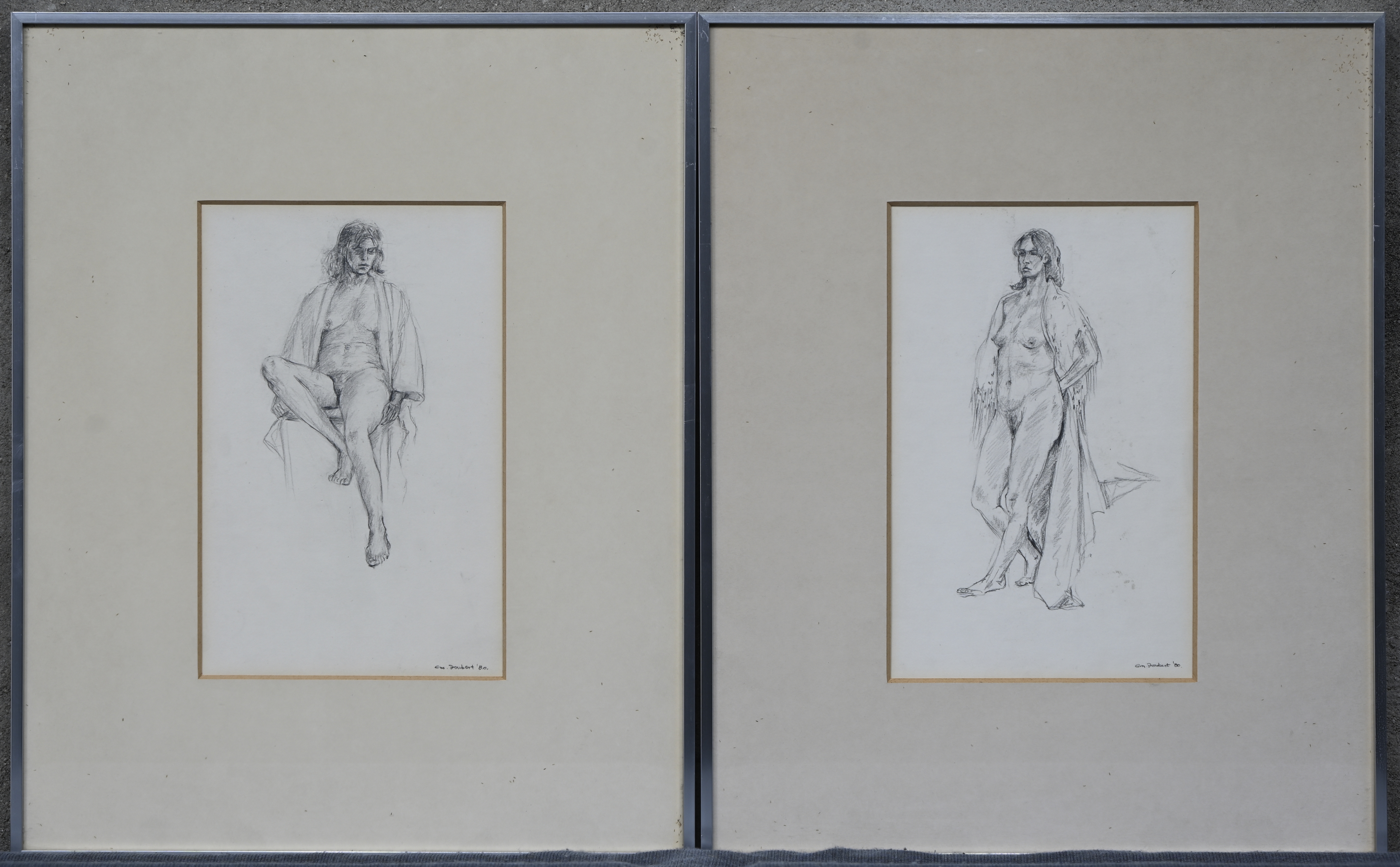 Émile Louis Foubert | Naaktportret”. Een lot van 2 tekeningen op papier ...