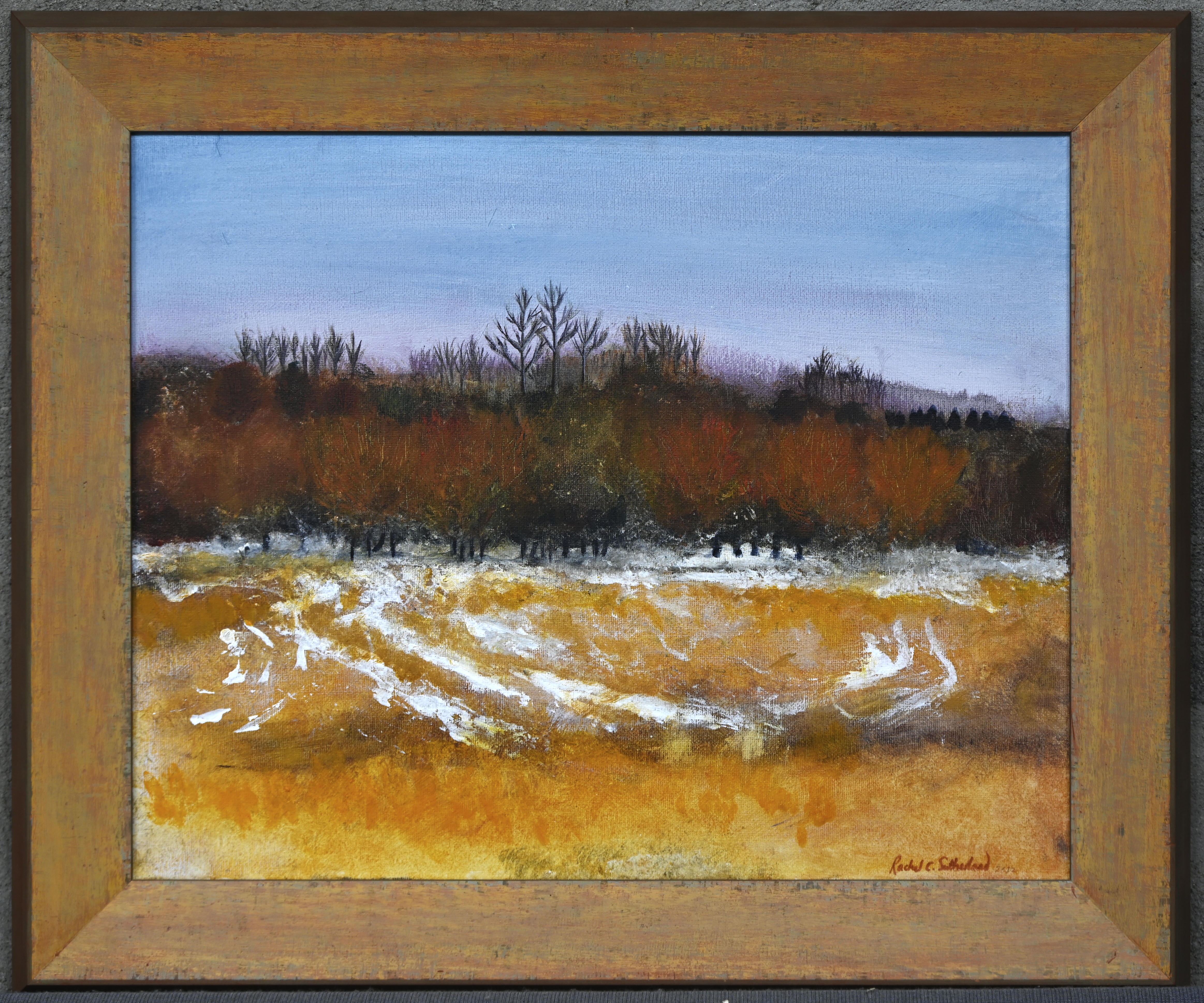 Artwork by Rachel Sutherland, Zoutleeuw”. Een schilderij, olieverf op doek, Made of painting, oil on canvas