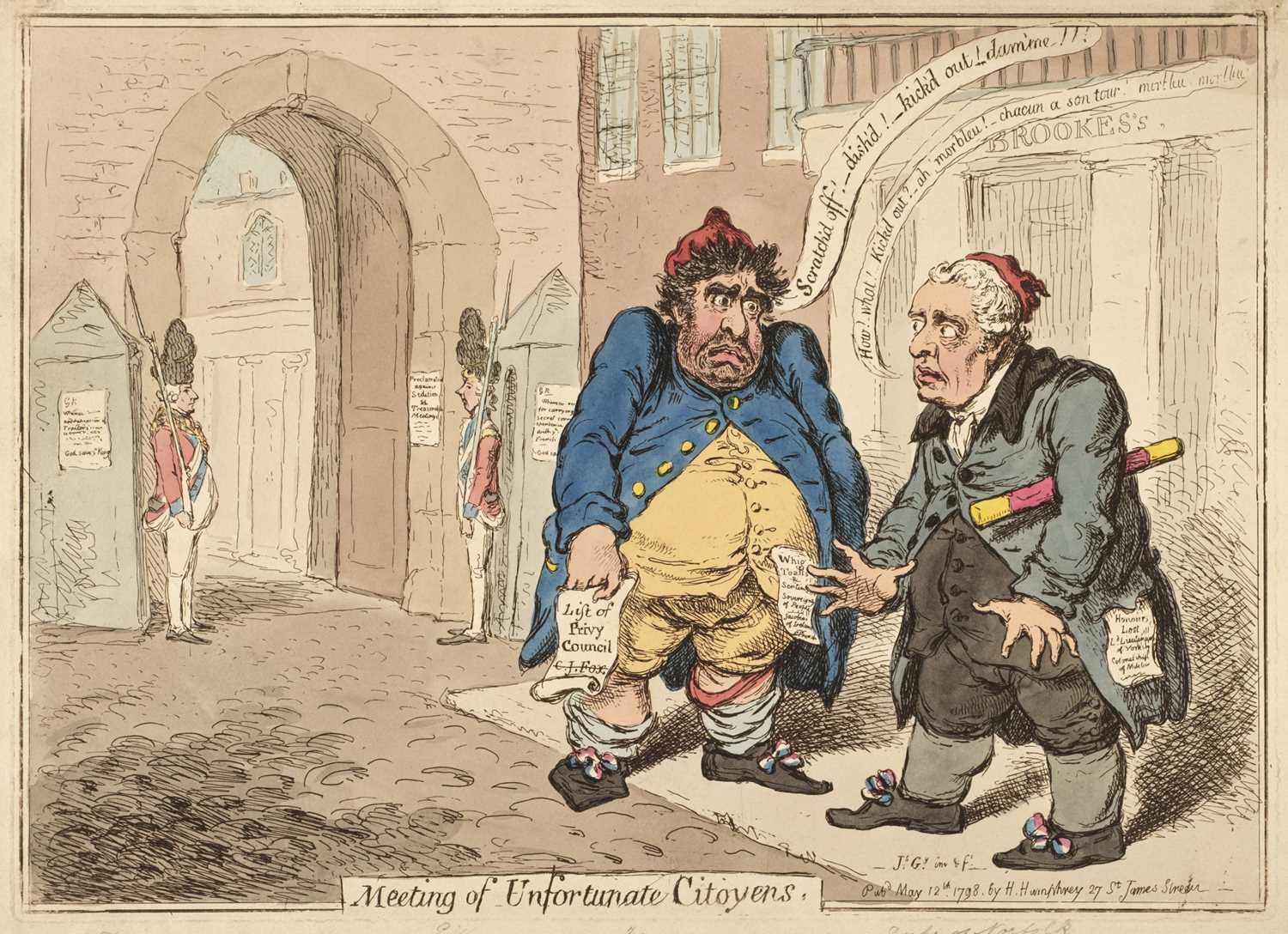 Artwork by James Gillray, Meeting of Unfortunate Citoyens, Made of etching on wove paper