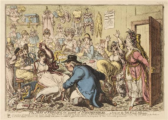 The Man of Feeling in Search of Indispensibles by James Gillray, 1800