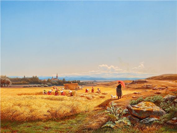 Krajina s kostelem v Jeníkově u Teplic by Antonin Liehm, 1858
