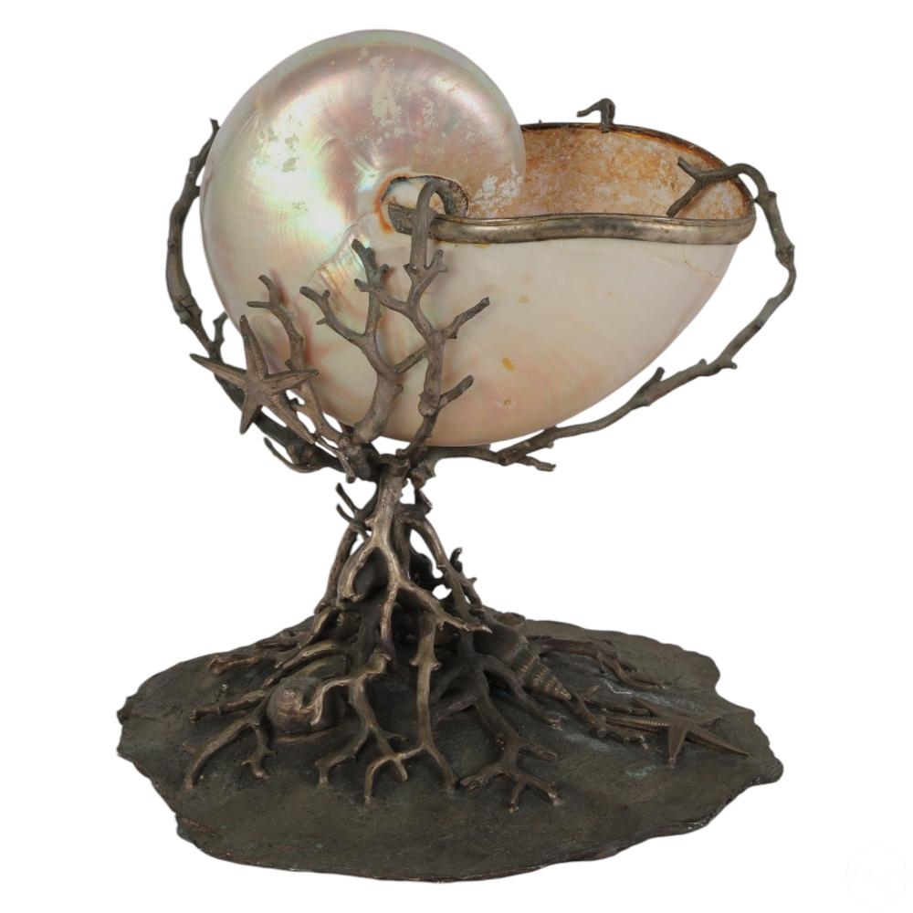 Maitland | Maitland Smith Nautilus Shell Bronze Coral Vase | MutualArt