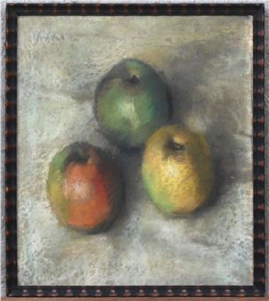 Appel stilleven”. Een pastel op papier. Onderaan gesigneerd - Petrus Valckx