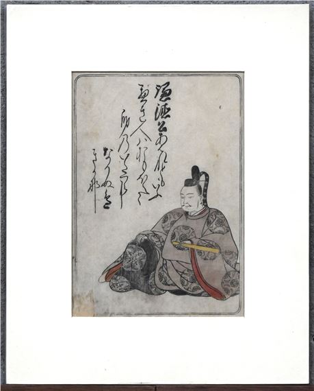 Een Japanse houtsnede, Shunsho Katsukawa, 1726-1793, ‘One hundred poets in brocade woven in the east by Katsukawa Shunshō, 1726-1793