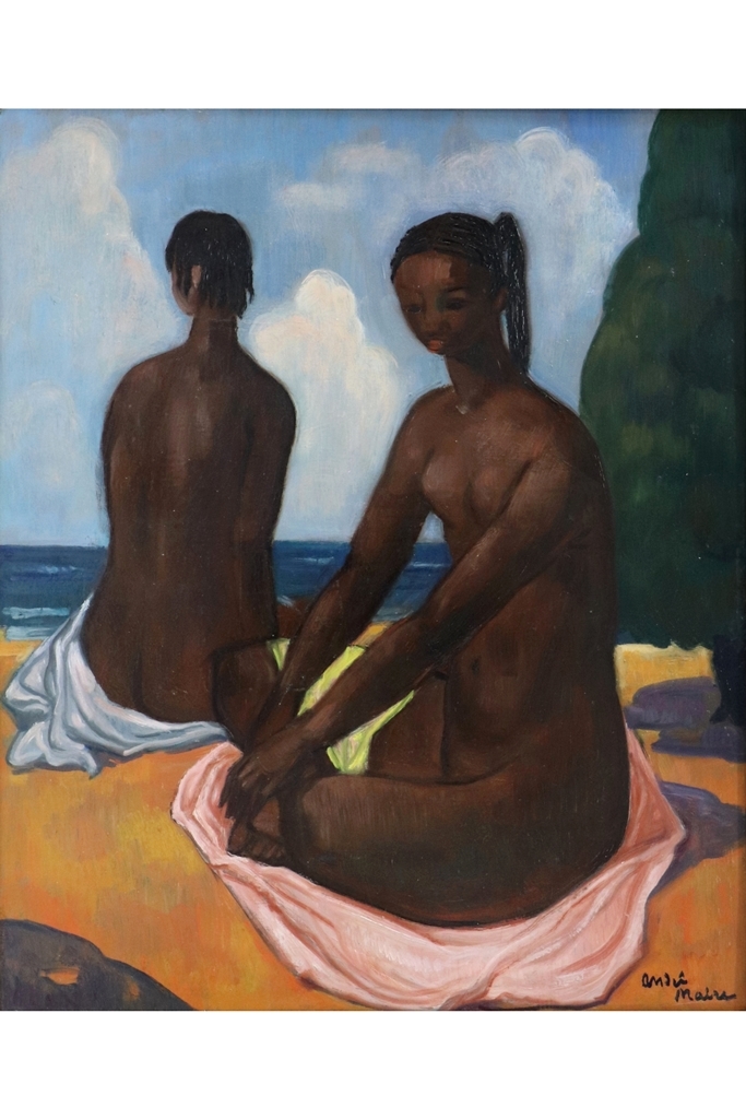 Artwork by André Maire, Femmes assises en bord de mer, Made of oil on panel