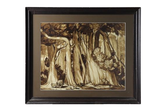 Paysage animé près de ruines