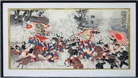 Shunsai Toshimasa | Great battle at Pyongyang”. Een scène uit de Japans ...