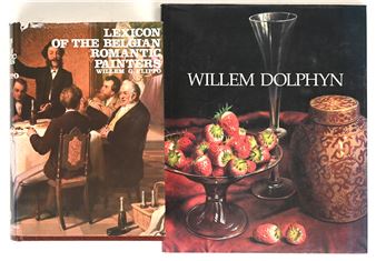 Twee kunstboeken. “Lexicon of the Belgian Romantic Painter” door Willem G. Flippo. En “Willem Dolphyn” door Monique Verschueren, met handtekening van Willem Dolphyn - Monique Verschueren