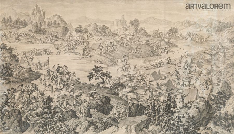 Artwork by Jean Damascène, Jacques ALLIAMET after Jean Damascène, " le Combat de Khurun - Lot 124, Made of engravings