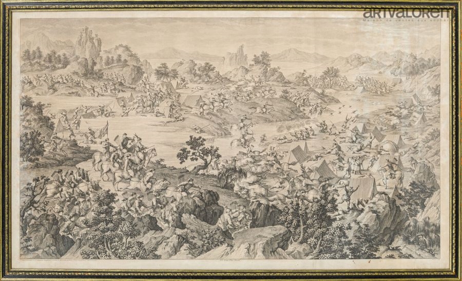 Artwork by Jean Damascène, Jacques ALLIAMET after Jean Damascène, " le Combat de Khurun - Lot 124, Made of engravings