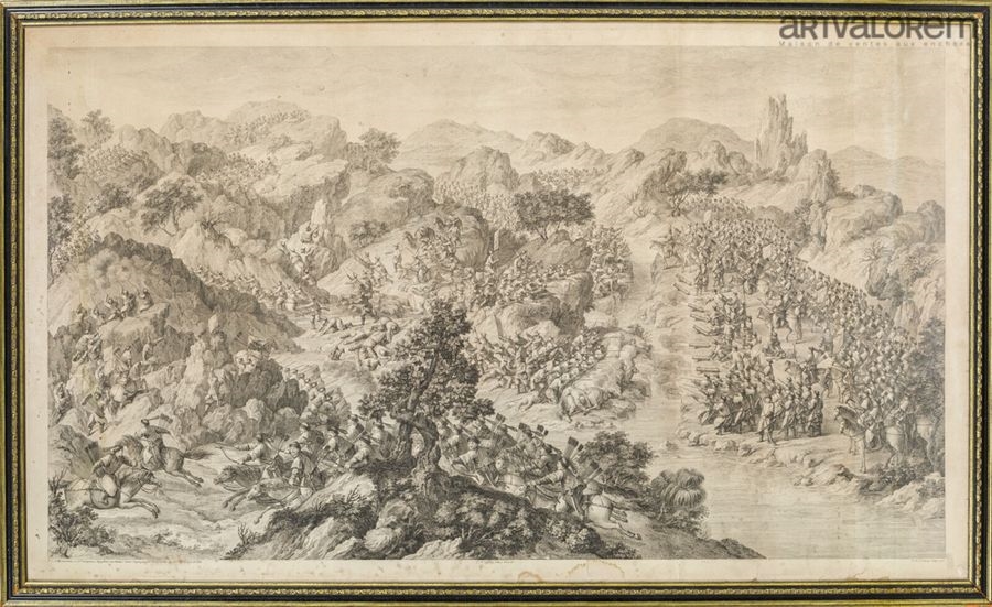 Artwork by Jean Damascène, Jacques ALLIAMET after Jean Damascène, " le Combat de Khurun - Lot 124, Made of engravings