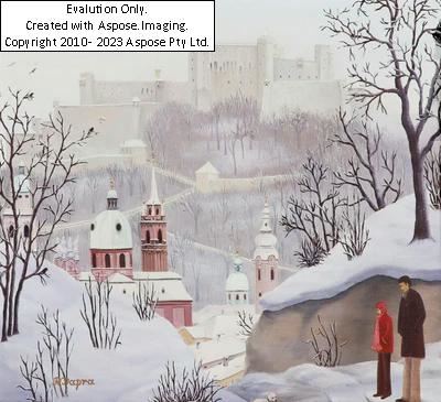 Verschneiter Blick vom Mönchsberg auf Salzburg und die Festung, signiert unten links: R. Dapra,Öl auf Leinwand, ca.31,5 x 35 cm, gerahmt (ca.42,5x 46 cm), Ruf 700 by Regine Dapra