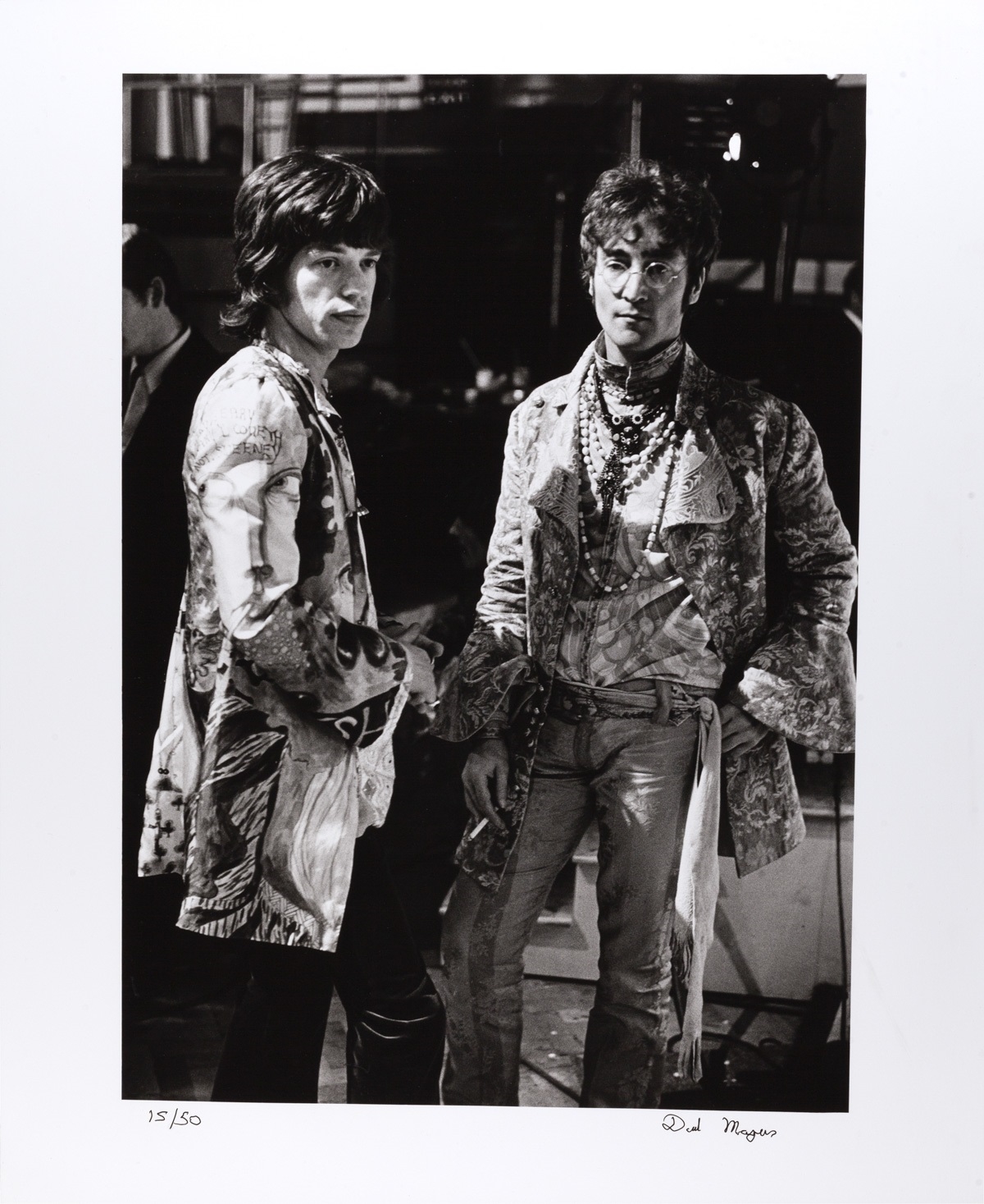 Artwork by David Magnus, DAVID MAGNUS (*1944) | Mick Jagger and John Lennon at the live broadcast of 'Our World', Abbey Road Studios, London 1967
·Ŭ˹ (*1944) | ׿·ָԼ·ٯڡǵ硷ֱ·¼ң׶أ1967, Made of Archival pigment print, printed