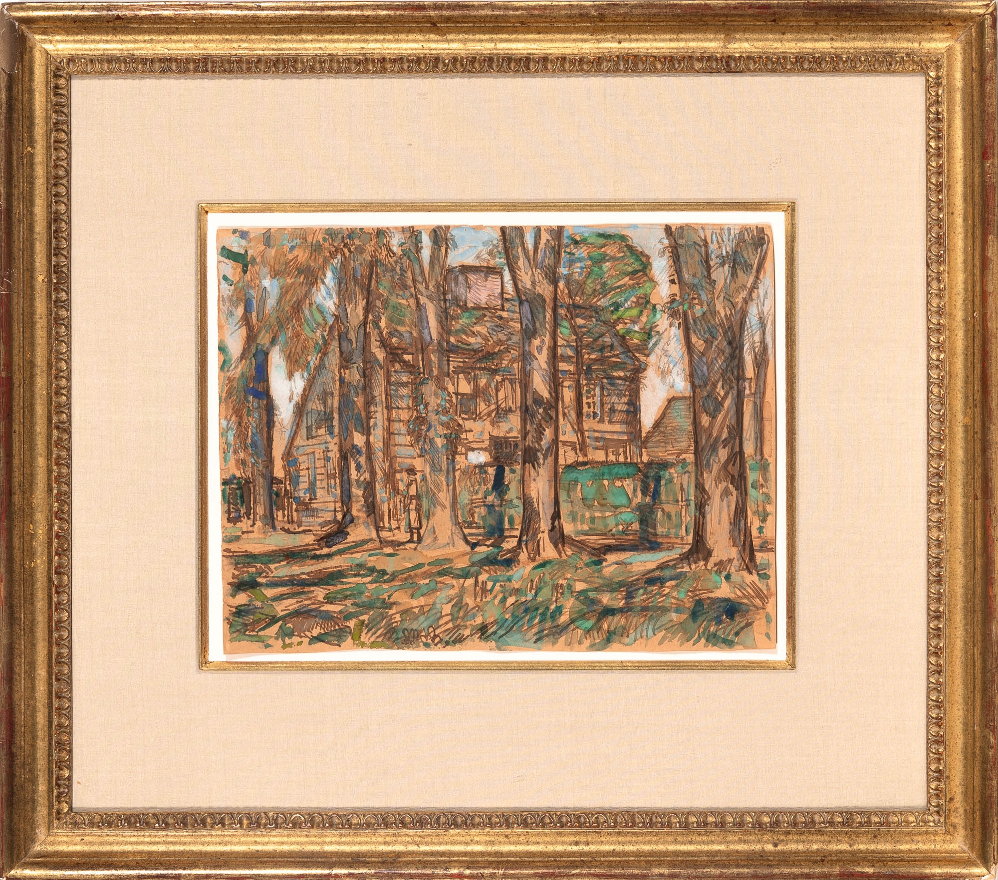 Artwork by Childe Hassam, Study for "Village Elms, Easthampton", Made of Watercolor, gouache, and ink on paper