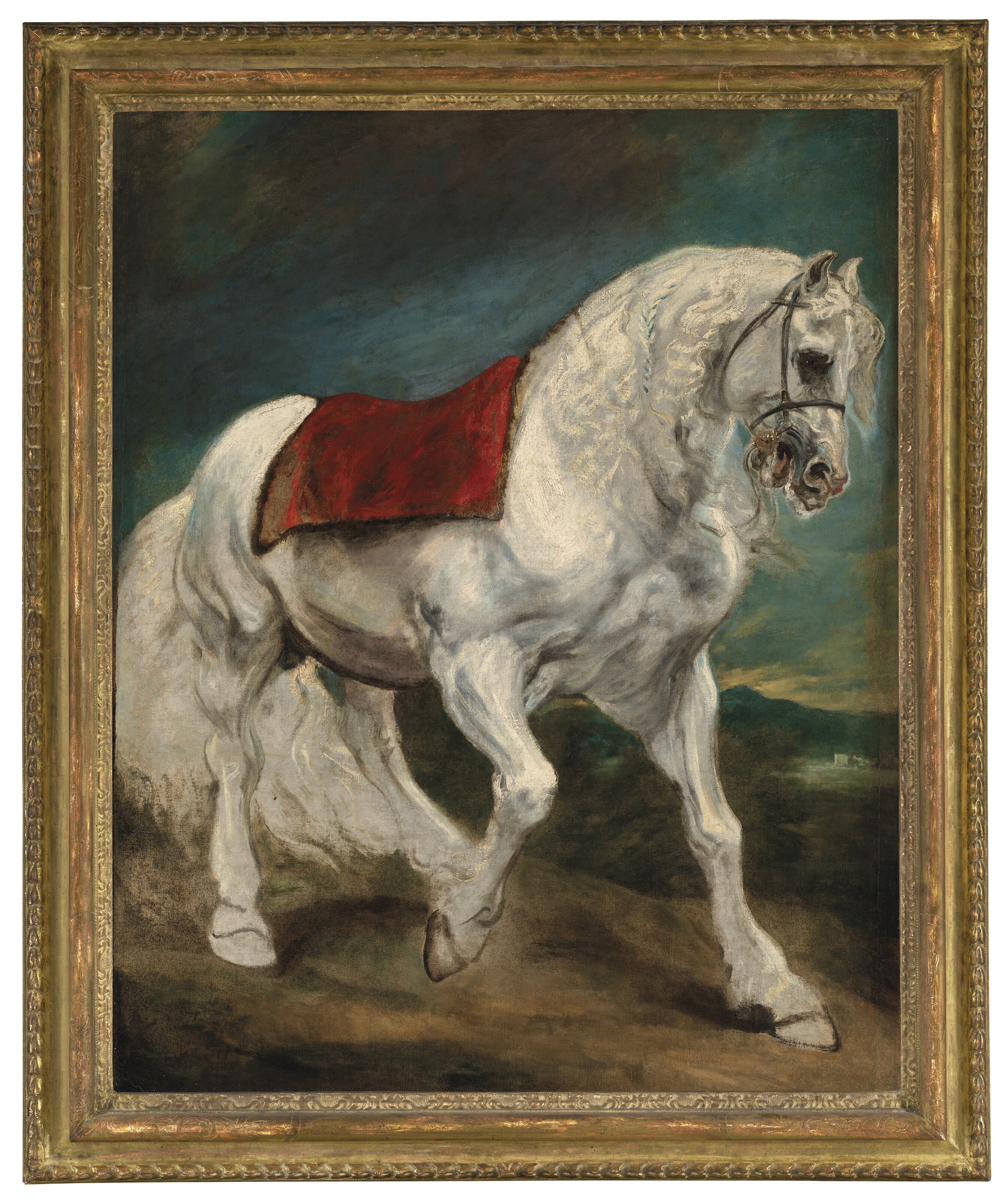 Artwork by Anthony van Dyck, An Andalusian horse (recto); A wooded landscape – a sketch (verso, Made of oil on canvas