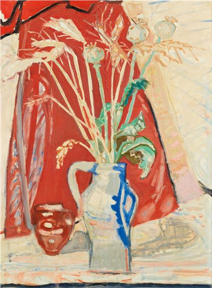 Stillleben mit Ähren und Mohnkapseln im Krug by Max Gubler, circa 1950