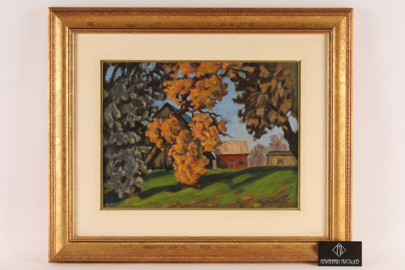 Artwork by Nikos Tzanoff, Nikolas Tzanoff Oil on Board, Fall Farm Landscape, Made of oil on board